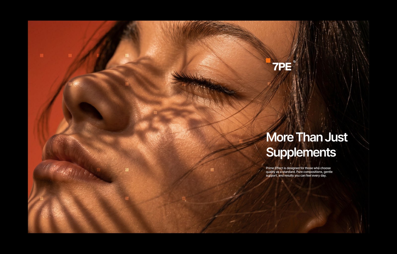 Слайд с крупным планом лица и заголовком More Than Just Supplements
