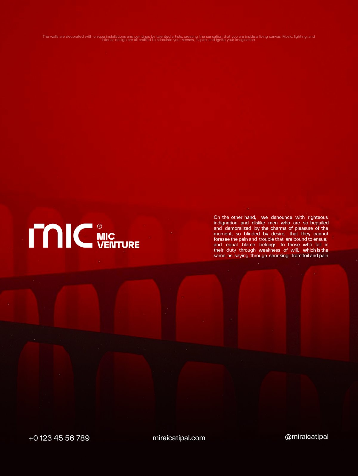 Красный постер MIC с архитектурной графикой