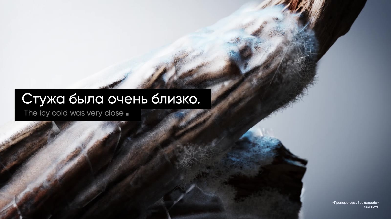 Кадр из ролика: ледяная глыба с алой нитью