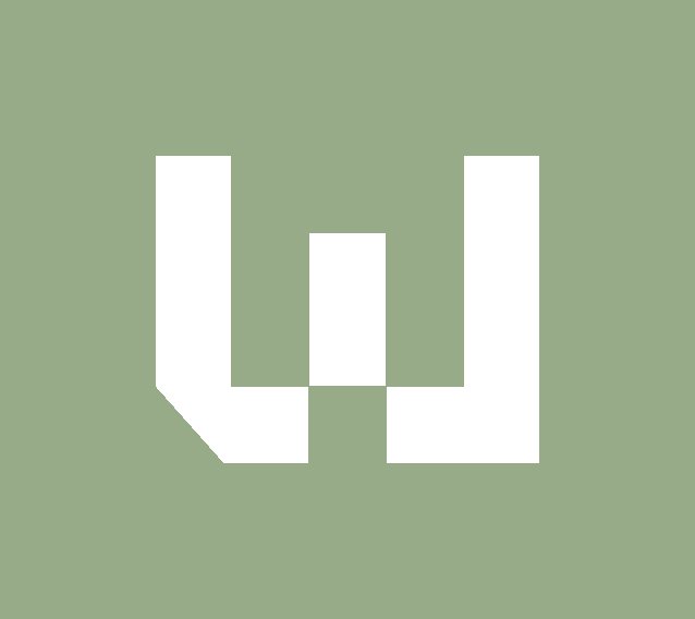 Пиксельный знак W на зелёном поле