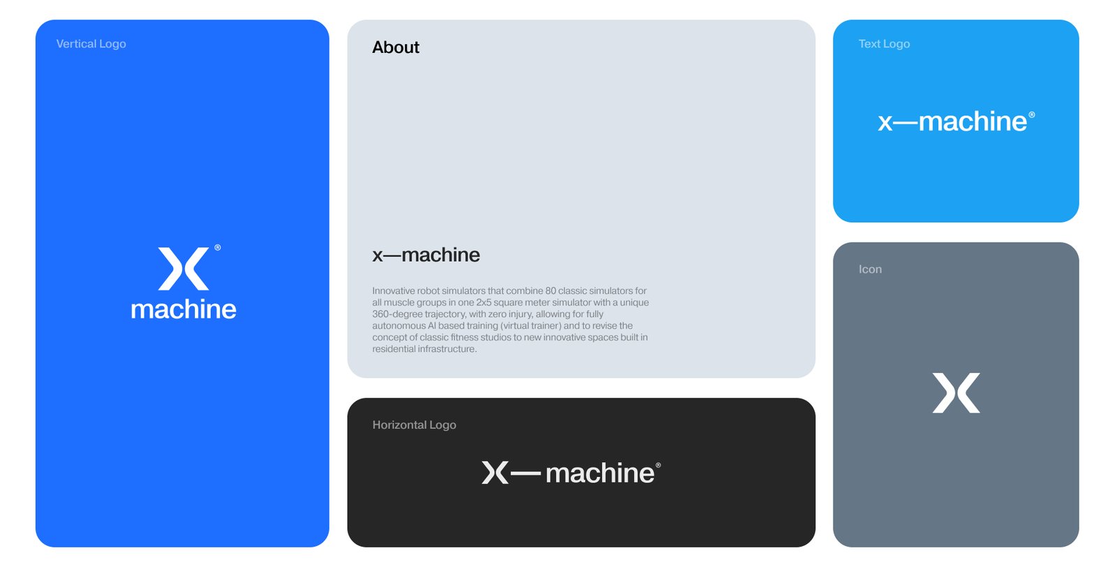 Сет логотипа x—machine на белых карточках